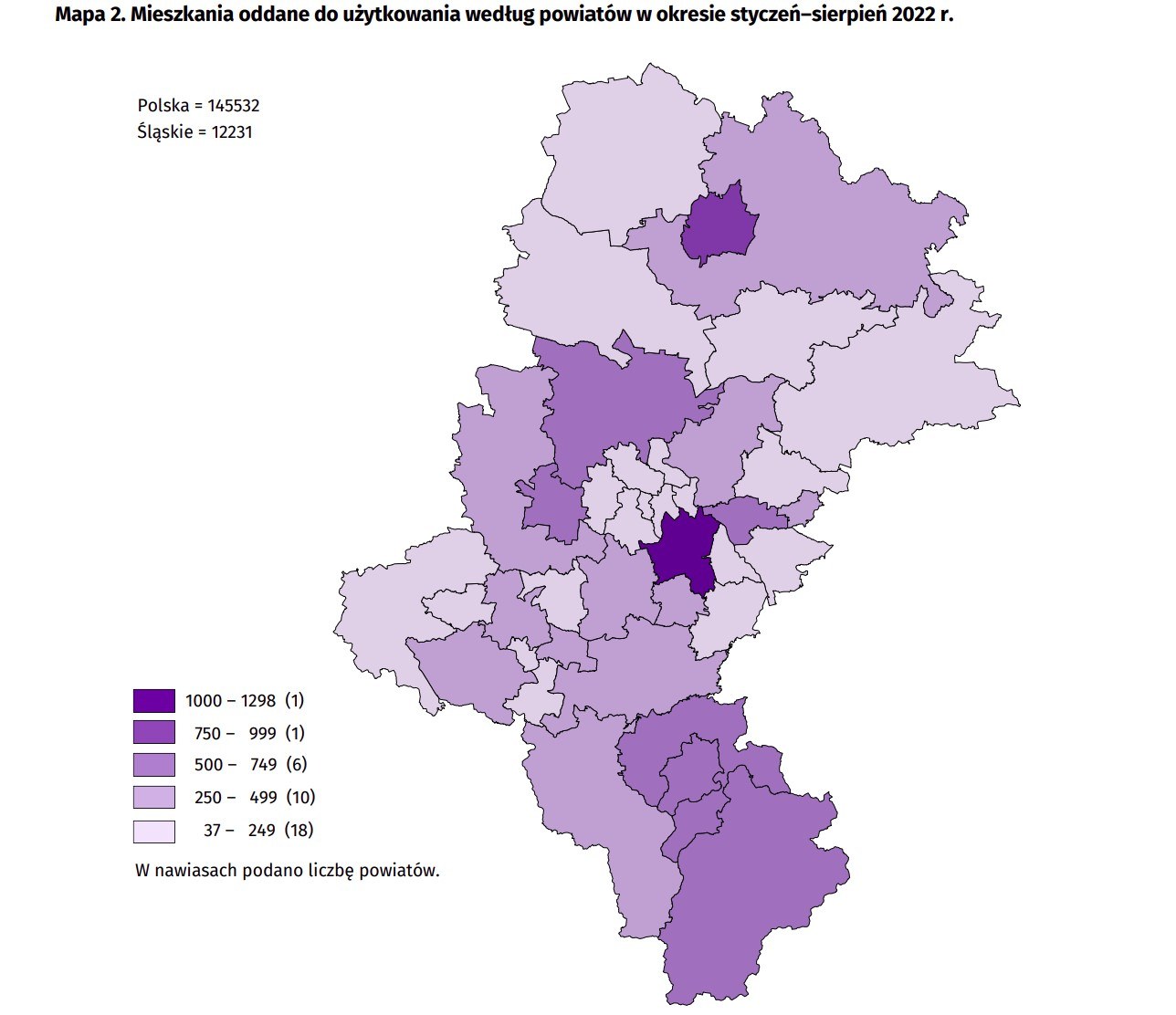 Mieszkania oddane do użytku w woj. śląskim 01-08.2022