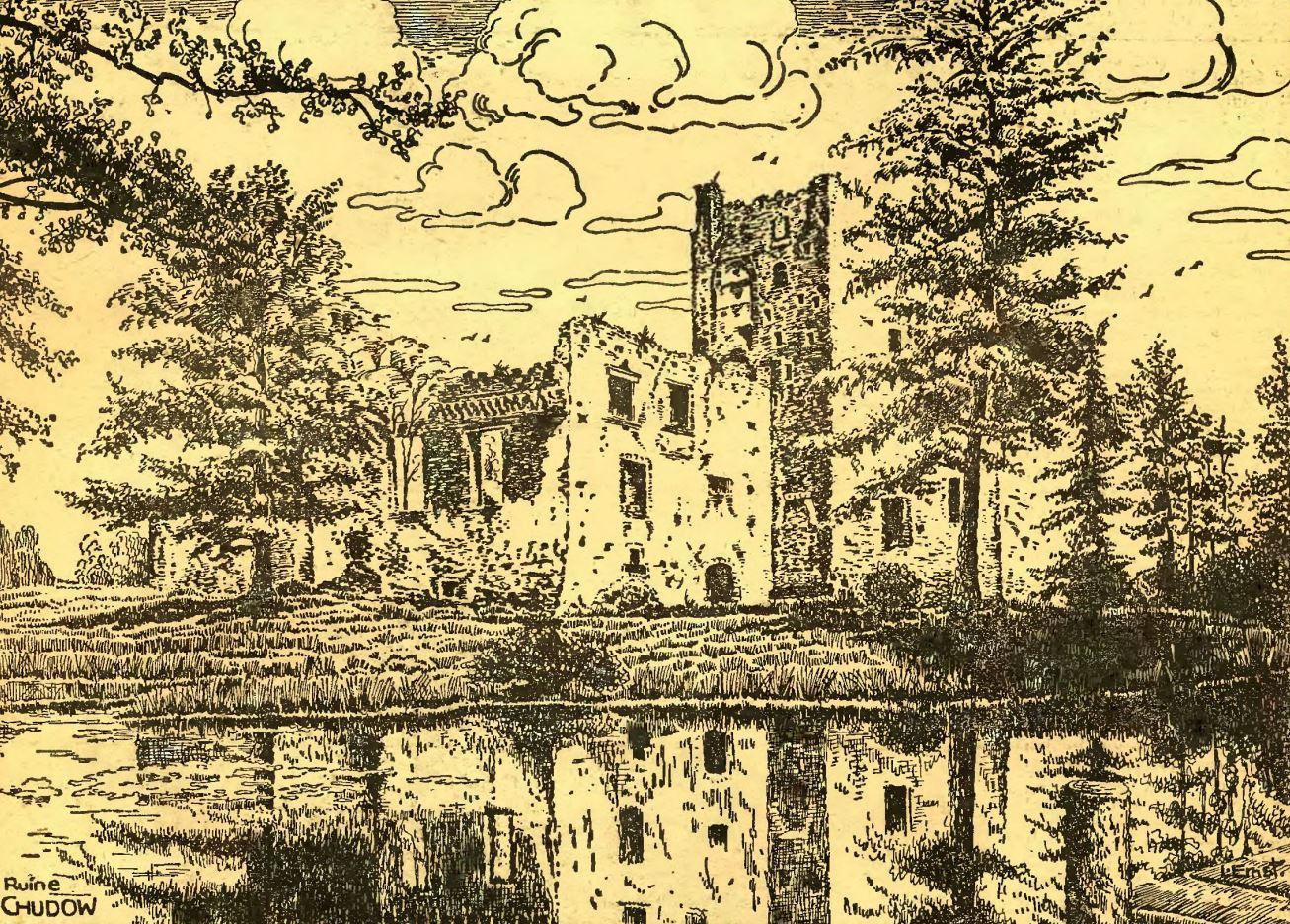 Zamek w Chudowie na rysunku z lat 30. XX wieku
