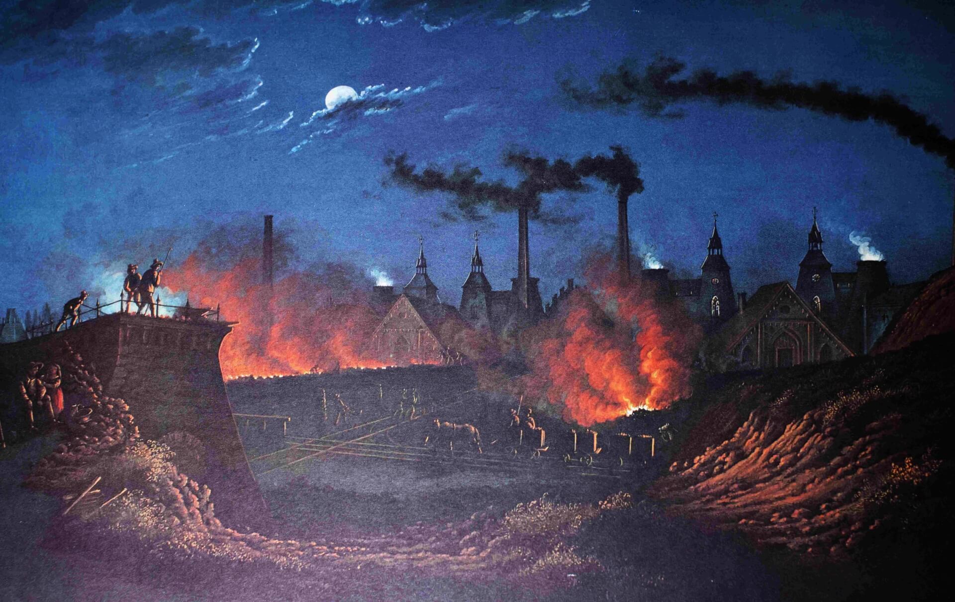 Górnośląskie przemysłowe inferno (Königshütte na litografii z lat 50. XIX w.)