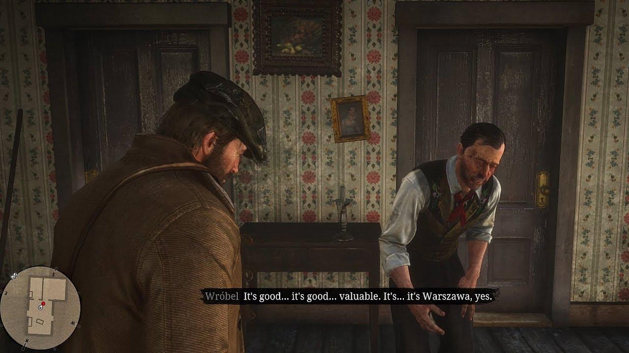 Kadr z gry "Red Dead Redemption 2" z Wróblem z Górnego Śląska.