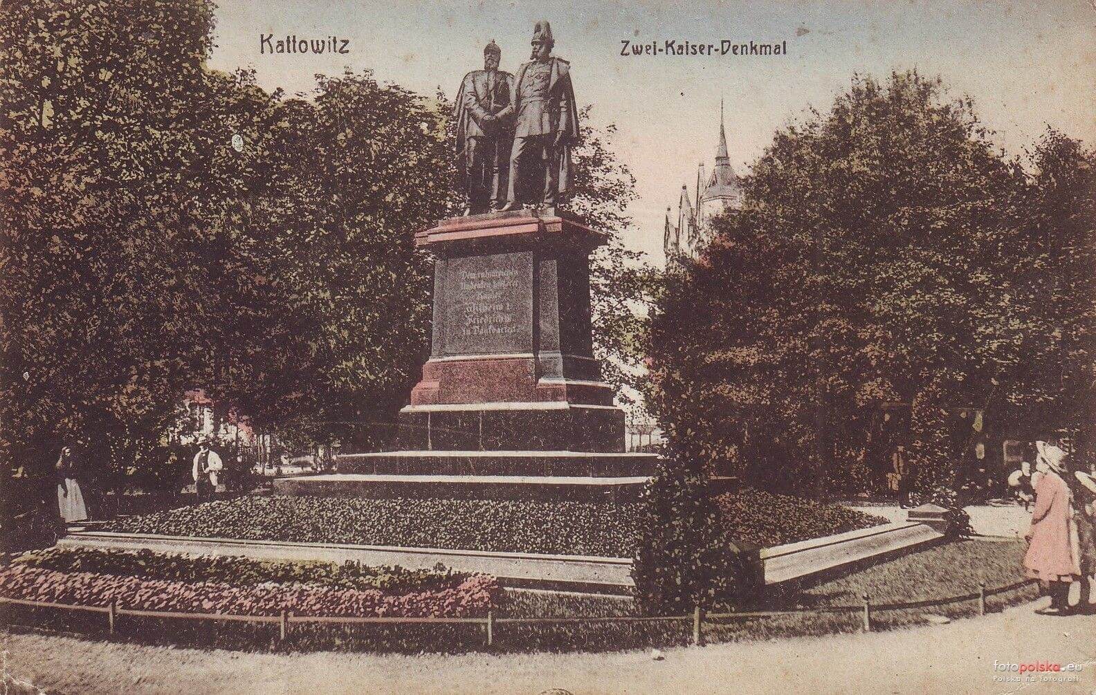 Katowice, plac Wolności (Wilhelmsplatz) - pomnik dwóch cesarzy, Wilhelma I i Fryderyka II, zniszczony w 1919 r.I