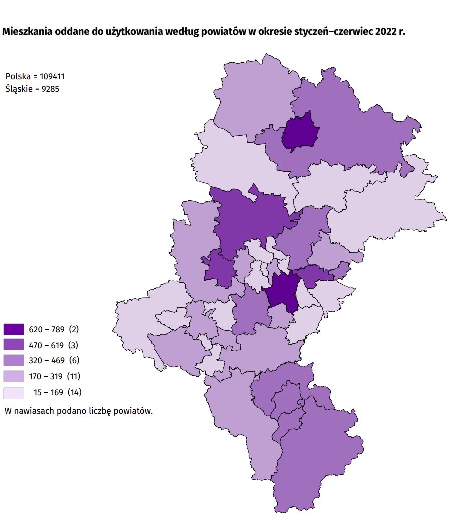 Mieszkania oddane do użytku w woj. śląskim