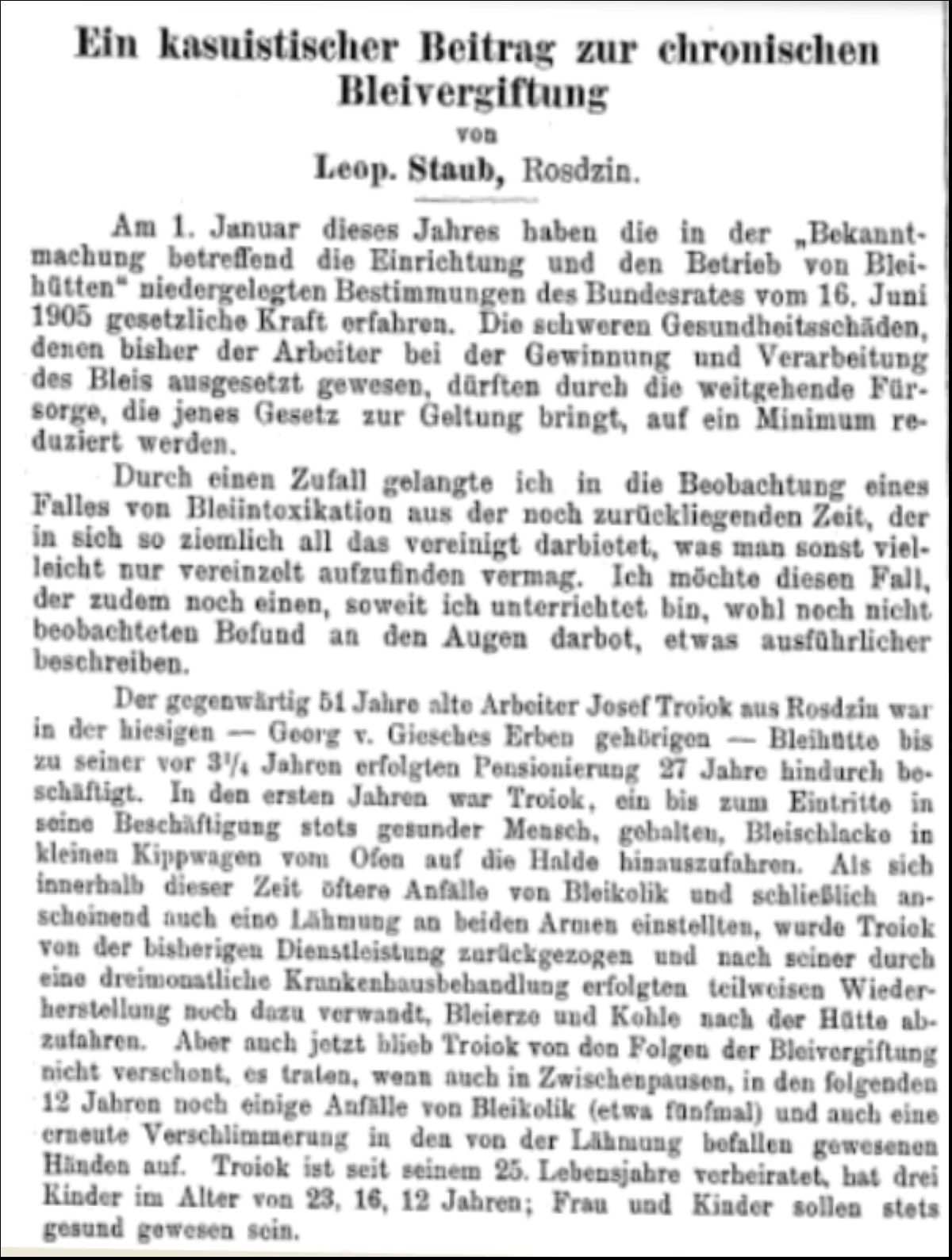 Początek artykułu doktora Stauba z roku 1906 Źródło: https://books.google.pl/