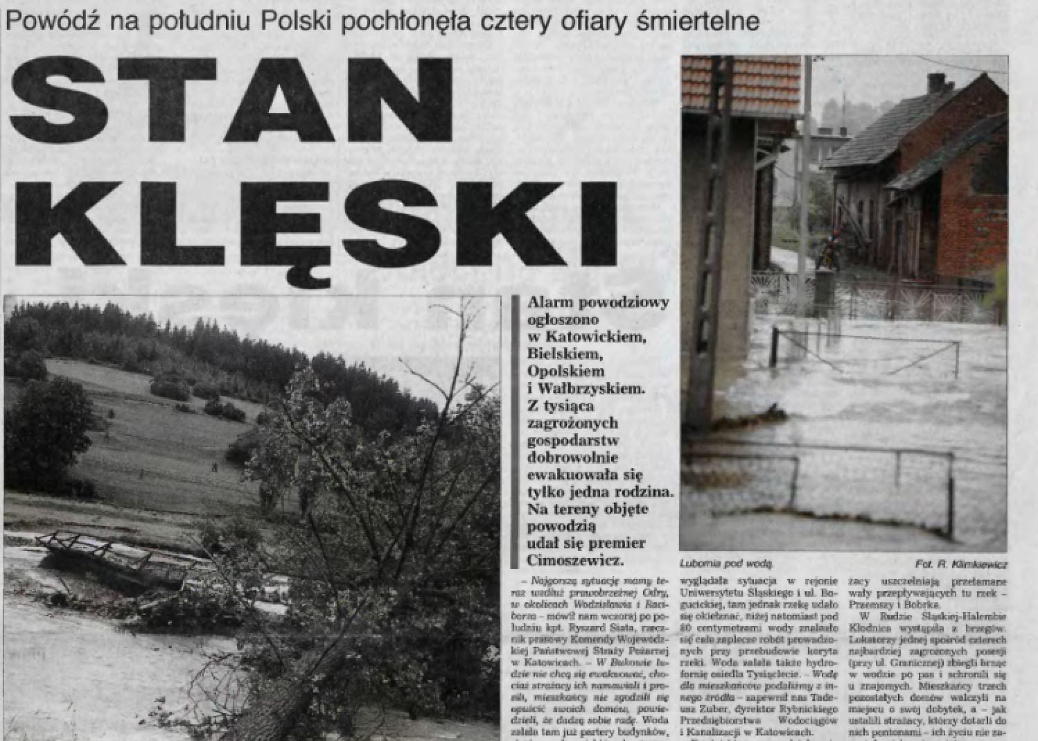 Trybuna Śląska o wielkiej powodzi z 1997 roku