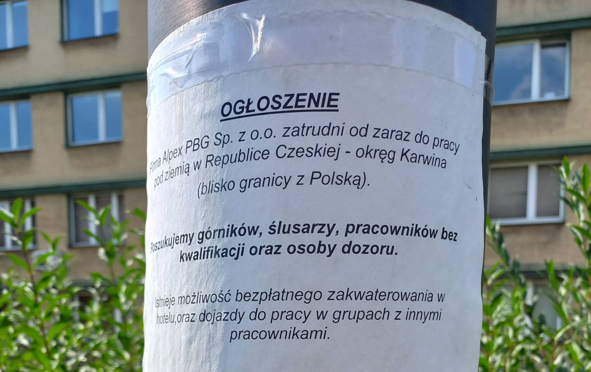 Ogłoszenie o pracy dla górników w Czechach