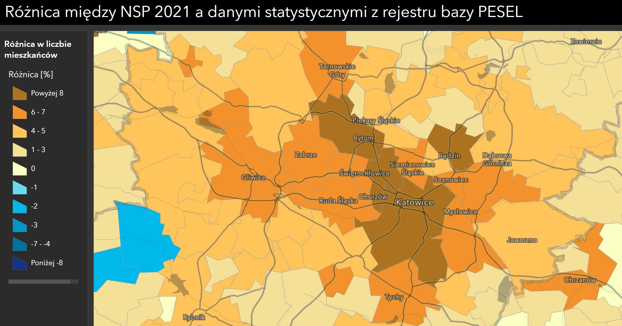 Różnica między NSP 2021 a danymi z bazy PESEL