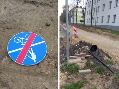 Dewastacje podczas budowy ścieżek rowerowych w Piekarach Zniszczenia osiedle Wieczorka