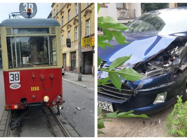 Samochód wjechał w stary tramwaj na Piekarskiej w Bytomiu Kolizja Piekarska