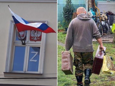 Chorzów. Wywiesił rosyjską flagę w oknie. Został eksmitowany Mieszkaniec Chorzowa i ruska flaga