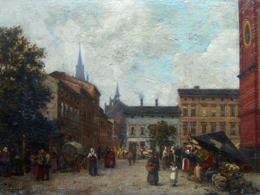 W XIX wieku niemiecki artysta namalował Bytom. Poznajecie? Paul Andorff Markt in Beuthen