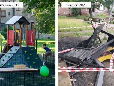 Plac zabaw w Bobrku został doszczętnie zniszczony Dewastacja placu zabaw Bytom