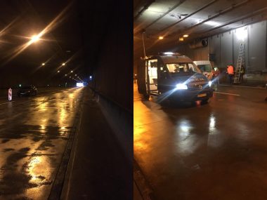 Ciężarówka uderzyła w ścianę tunelu pod rondem gen. Ziętka Katowice kolizja tunel pod rondem 3