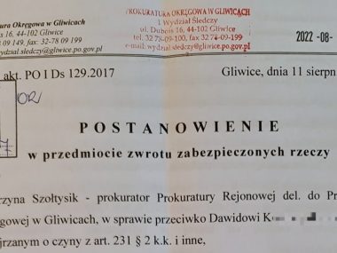 Prokuratura zwraca sprzęt przywłaszczony przez Dawida K. Postanowienie prokuratury
