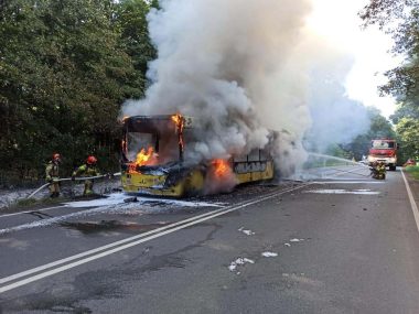 Pożar autobusu linii nr 158 przy granicy z Bytomiem Pożar autobusu