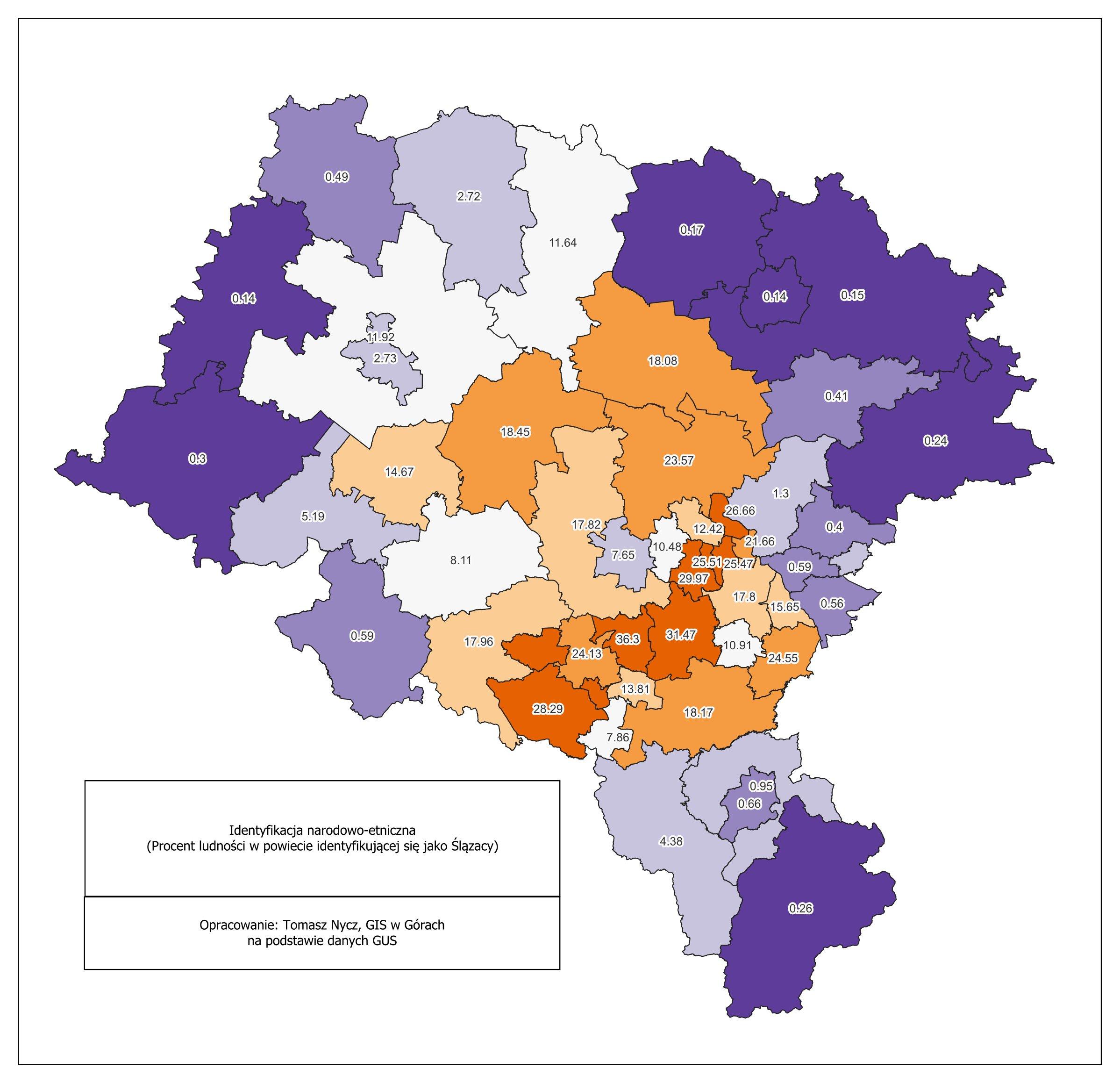 Identyfikacja narodowosciowo etniczna wg NSP2021 w powiatach woj slaskiego opolskiego