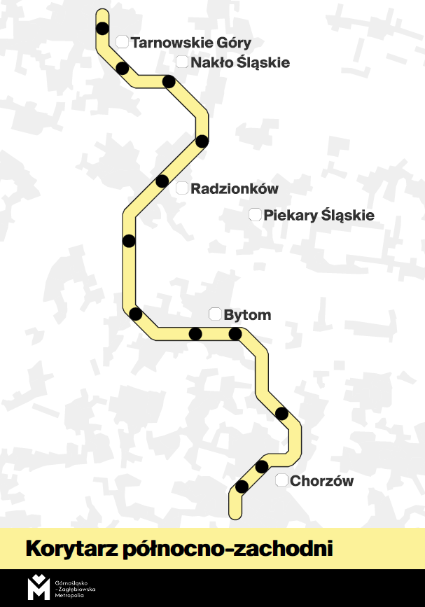 Przebieg kolei z Chorzowa do Tarnowskich Gór