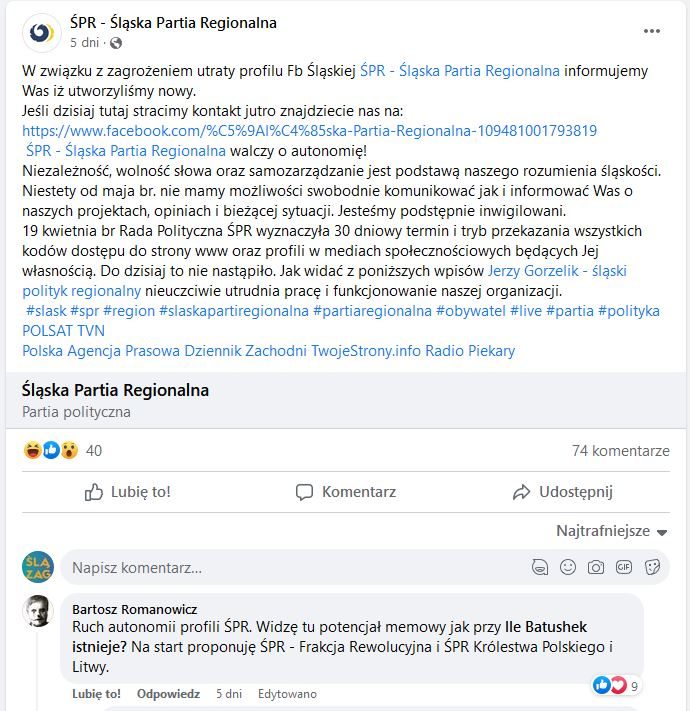 ŚPR informuje o nowym profilu na FB.