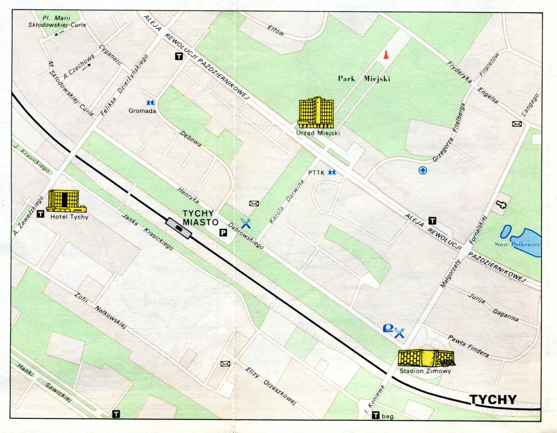 Plan ścisłego centrum Tychów z 1989 roku