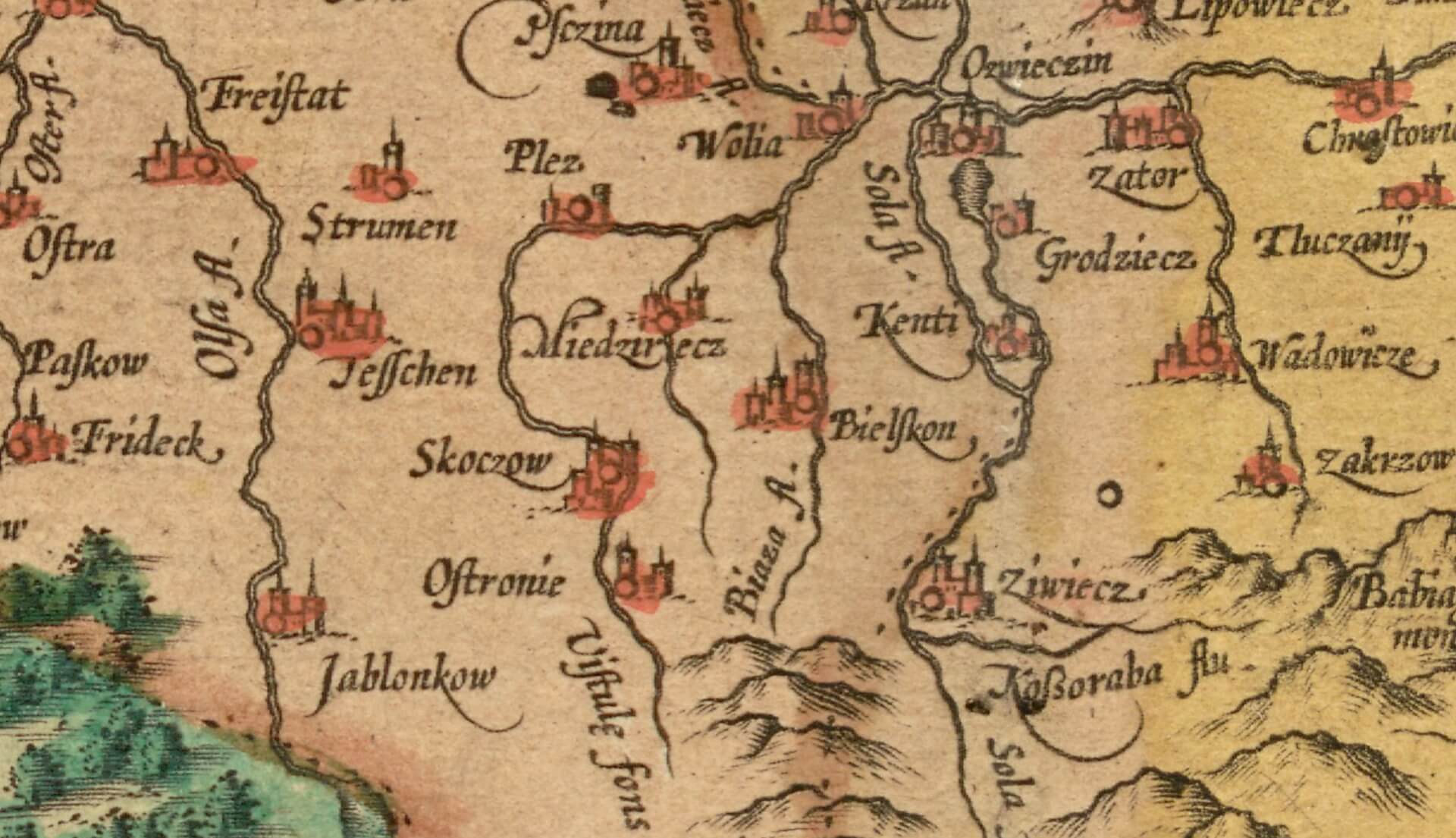 Śląsk Cieszyński i sąsiednie ziemie Polski na mapie z XVII wieku