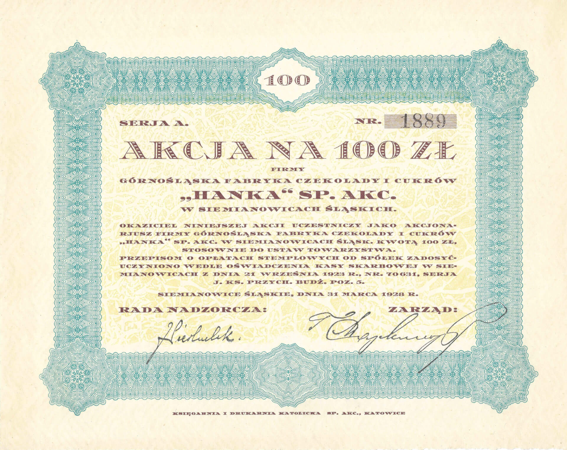 Akcja Górnośląskiej Fabryki Czekolady i Cukierków „Hanka” z okresu międzywojennego (Fot. Archiwum prywatne Danuty Wyrwik).