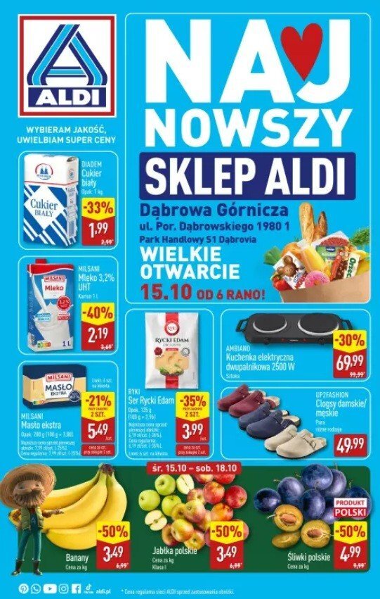 Gazetka promocyjna dla nowego sklepu sieci «Aldi» w Dąbrowie Górniczej. 15 października 2025.