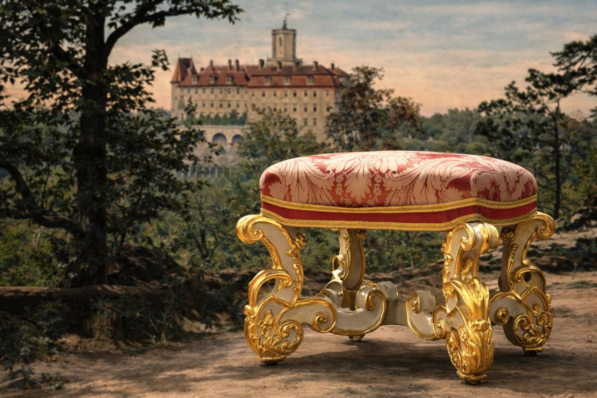 Barokowy taboret z zamku Książ wystawiony na aukcji