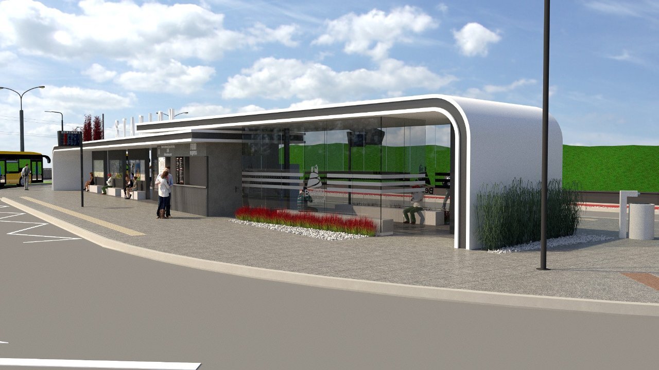 Będzin. Wstępna wizualizacja węzła przesiadkowego "Stadion".