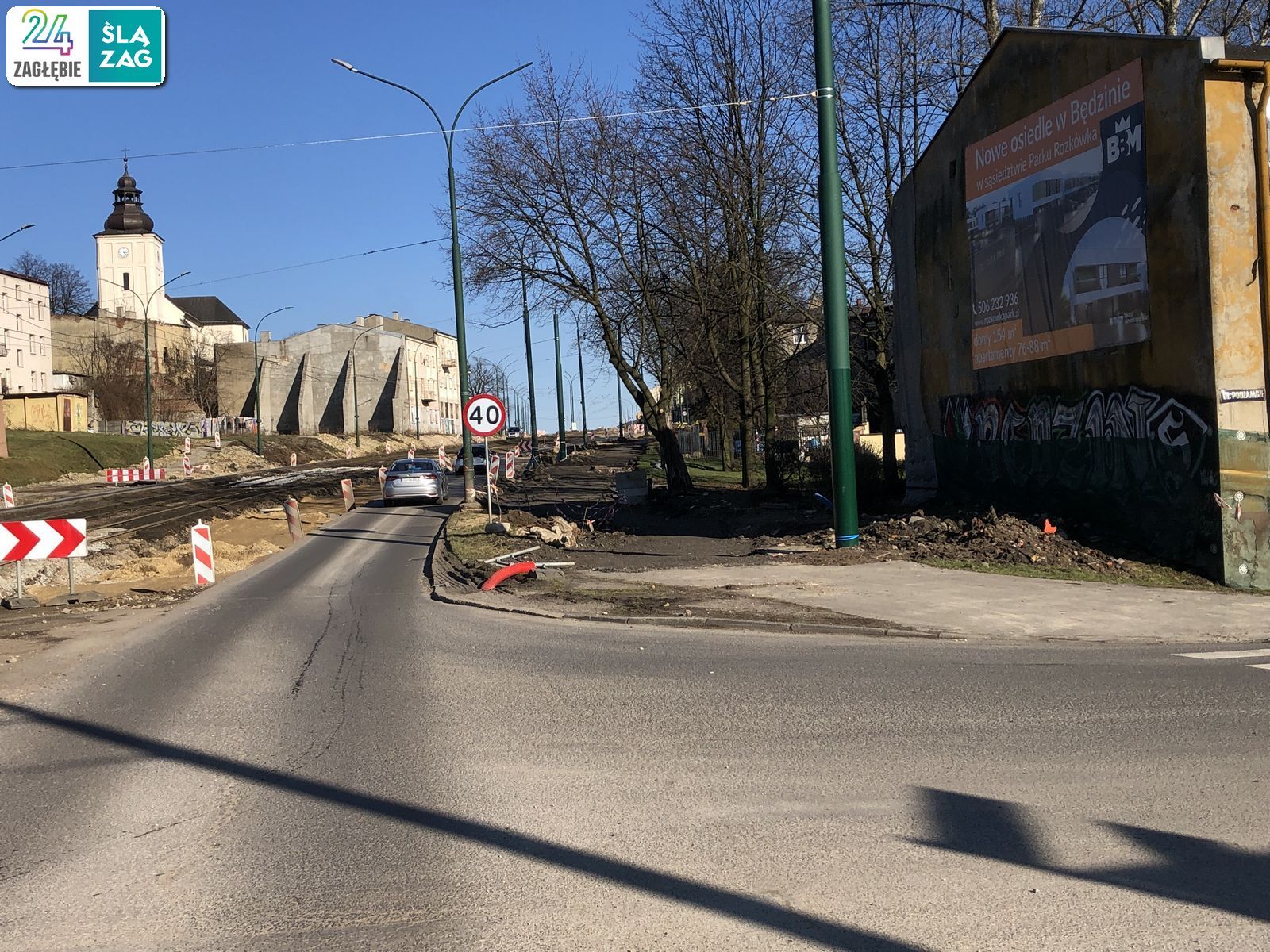 Będzin. Droga wojewódzka nr 910 w trakcie przebudowy. 16 marca 2025 roku.