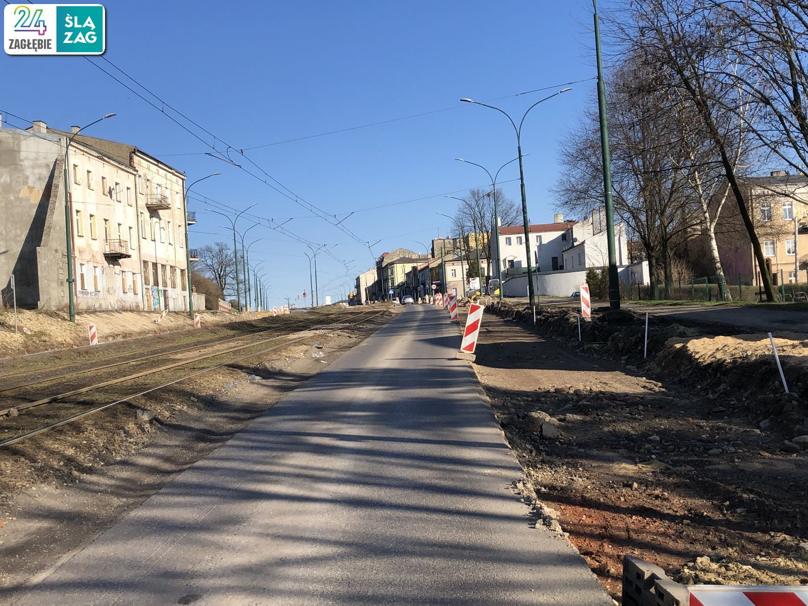 Będzin. Droga wojewódzka nr 910 w trakcie przebudowy. 16 marca 2025 roku.