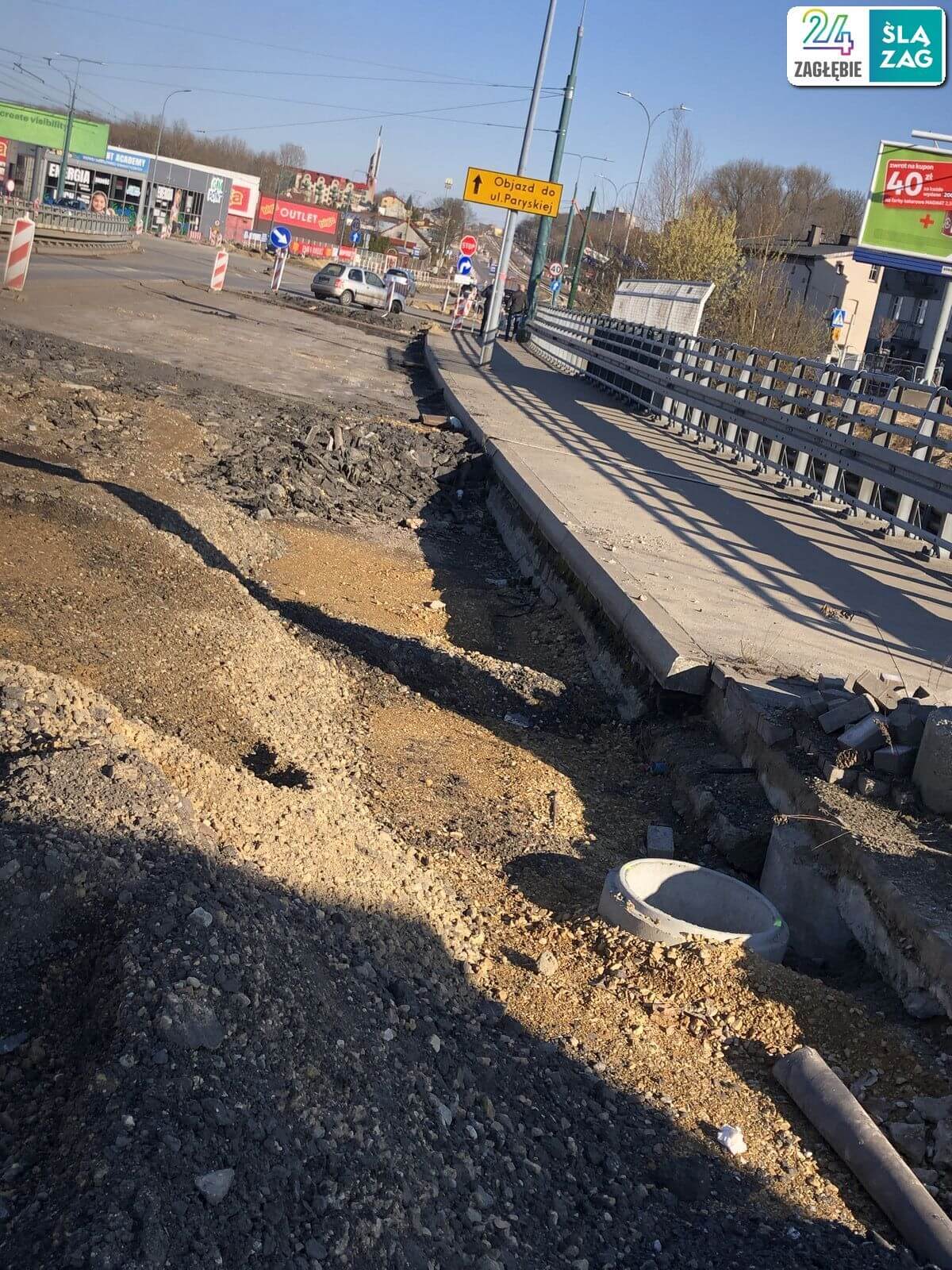 Będzin. Droga wojewódzka nr 910 w trakcie przebudowy. 16 marca 2025 roku.