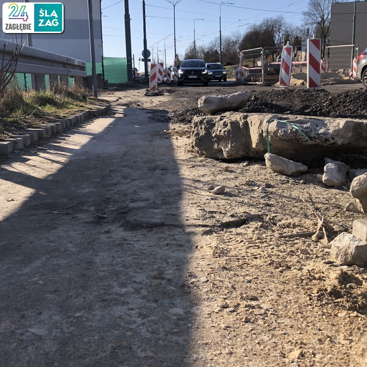 Będzin. Droga wojewódzka nr 910 w trakcie przebudowy. 16 marca 2025 roku.