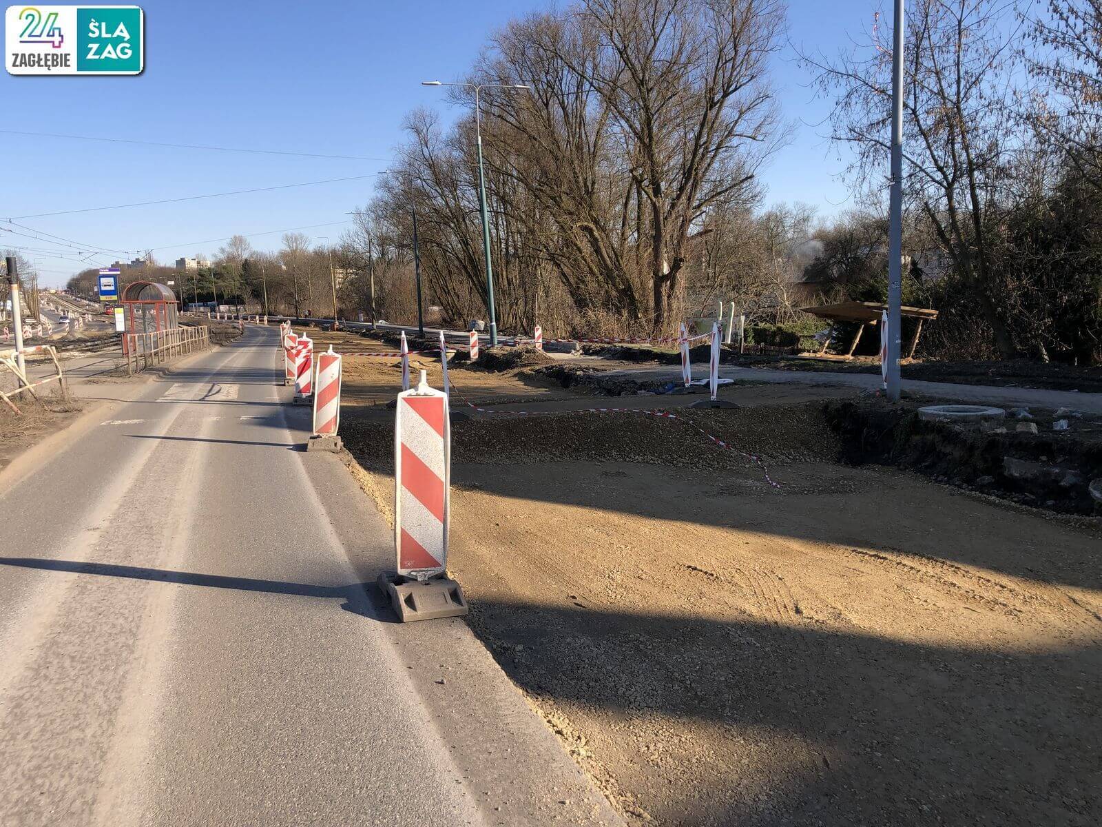 Będzin. Droga wojewódzka nr 910 w trakcie przebudowy. 16 marca 2025 roku.