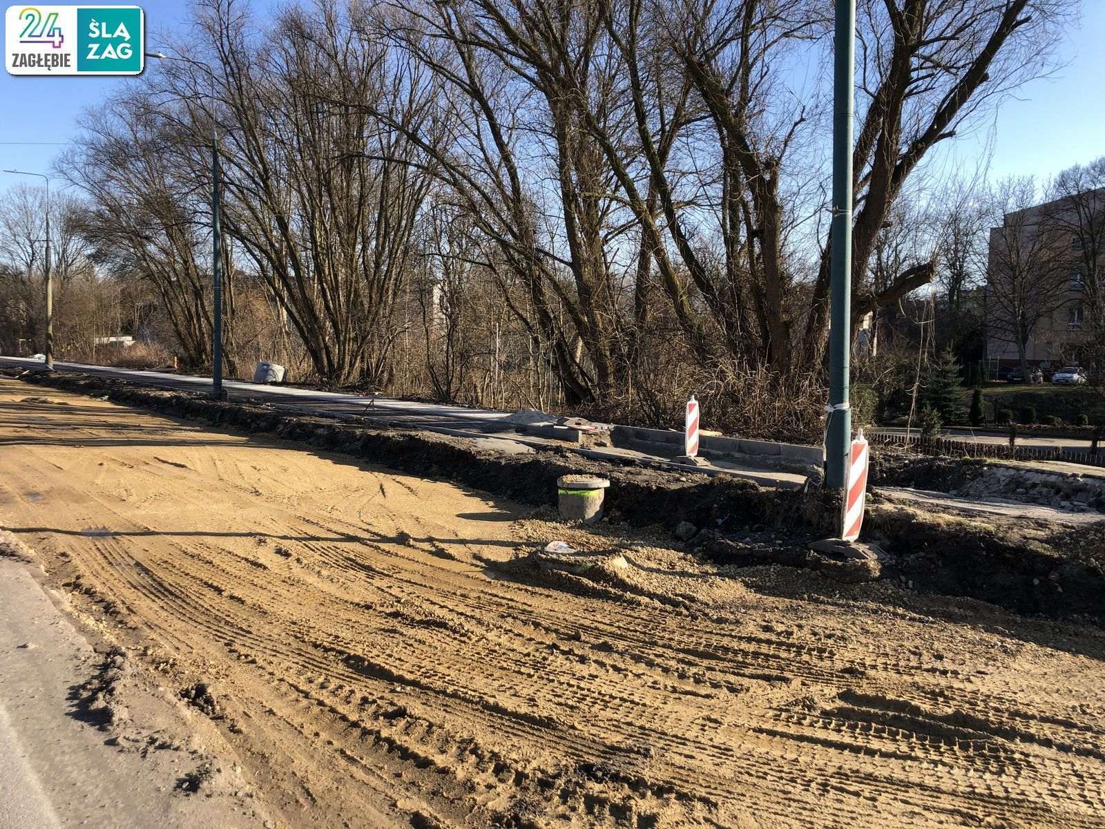 Będzin. Droga wojewódzka nr 910 w trakcie przebudowy. 16 marca 2025 roku.