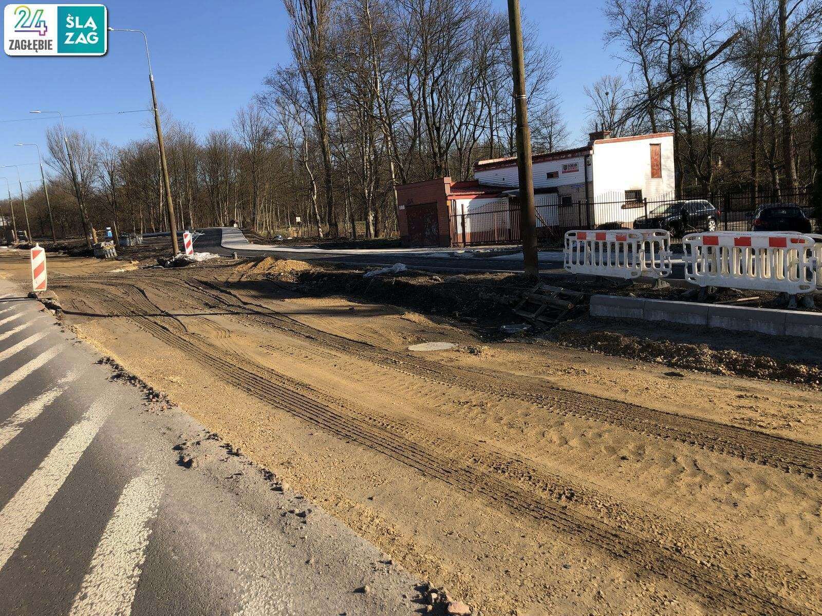 Będzin. Droga wojewódzka nr 910 w trakcie przebudowy. 16 marca 2025 roku.