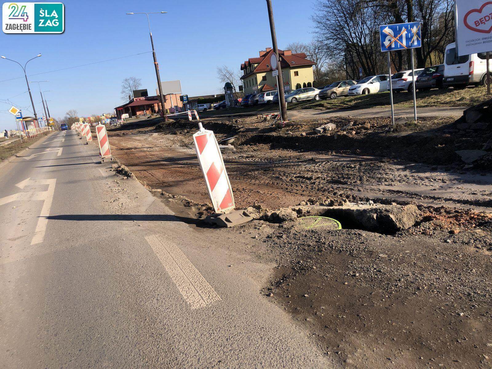 Będzin. Droga wojewódzka nr 910 w trakcie przebudowy. 16 marca 2025 roku.