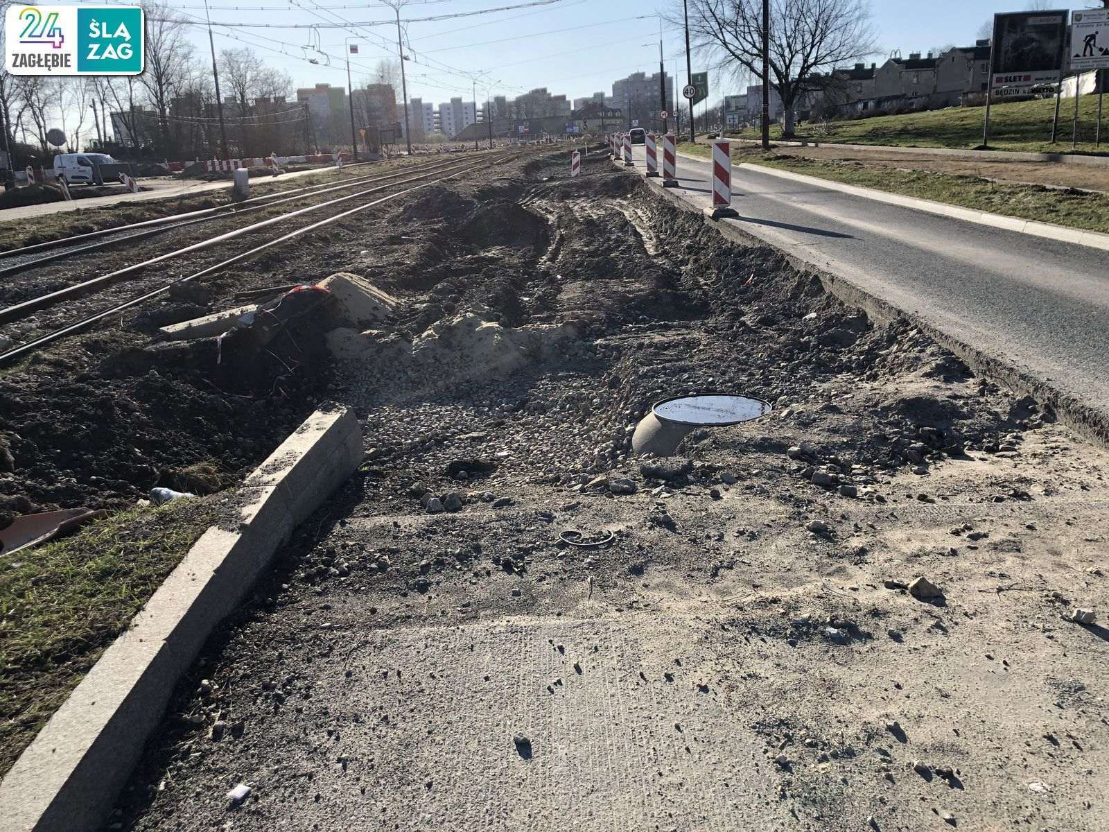 Będzin. Droga wojewódzka nr 910 w trakcie przebudowy. 16 marca 2025 roku.