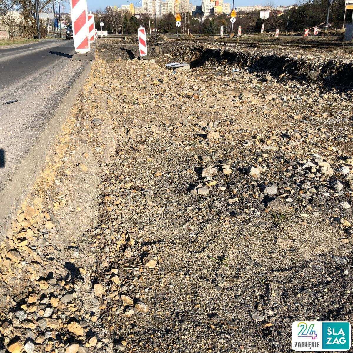 Będzin. Droga wojewódzka nr 910 w trakcie przebudowy. 16 marca 2025 roku.