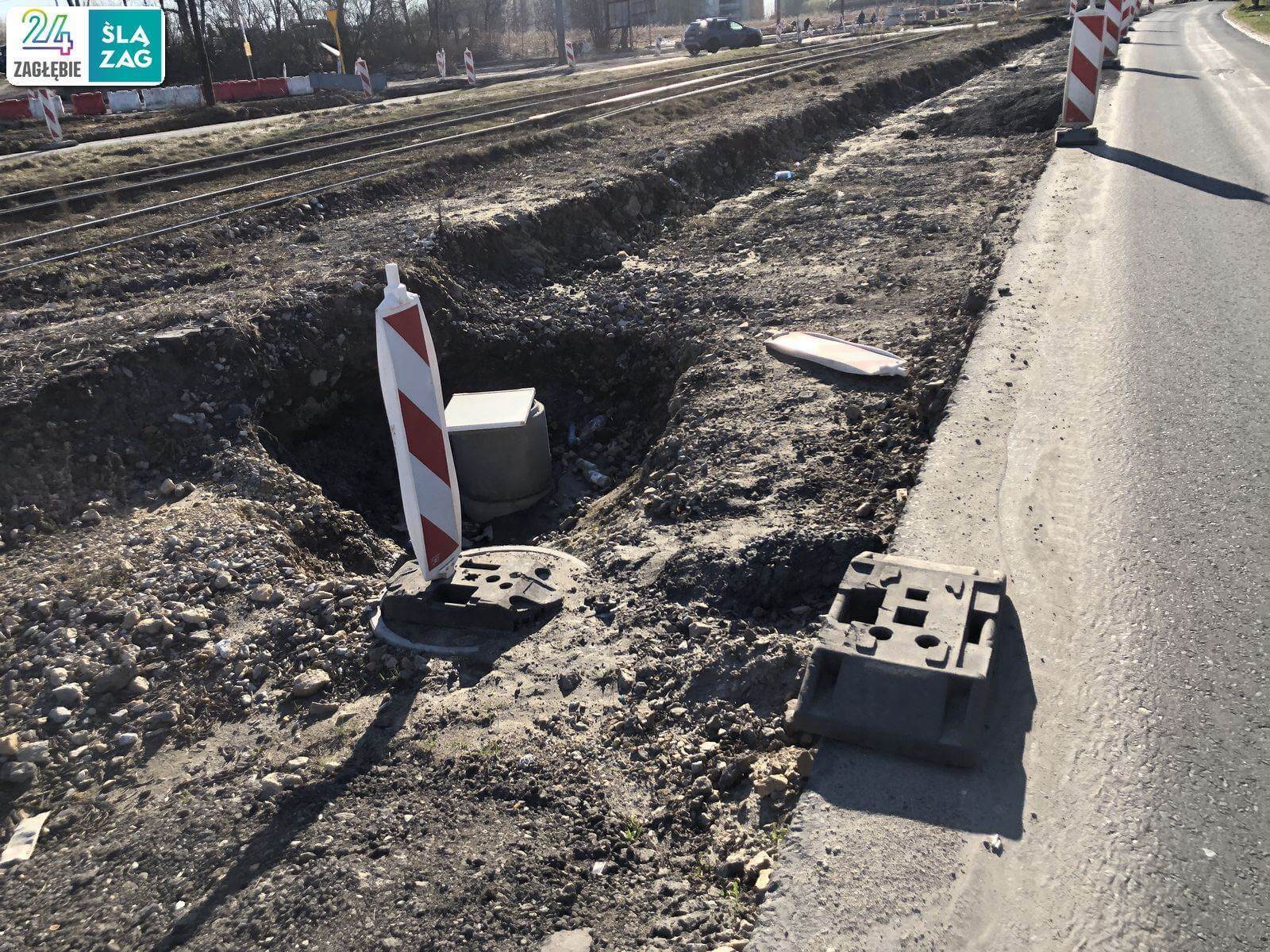 Będzin. Droga wojewódzka nr 910 w trakcie przebudowy. 16 marca 2025 roku.