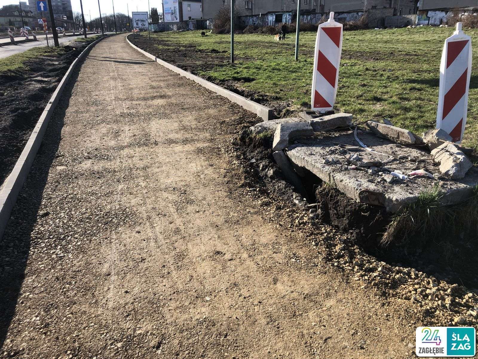 Będzin. Droga wojewódzka nr 910 w trakcie przebudowy. 16 marca 2025 roku.