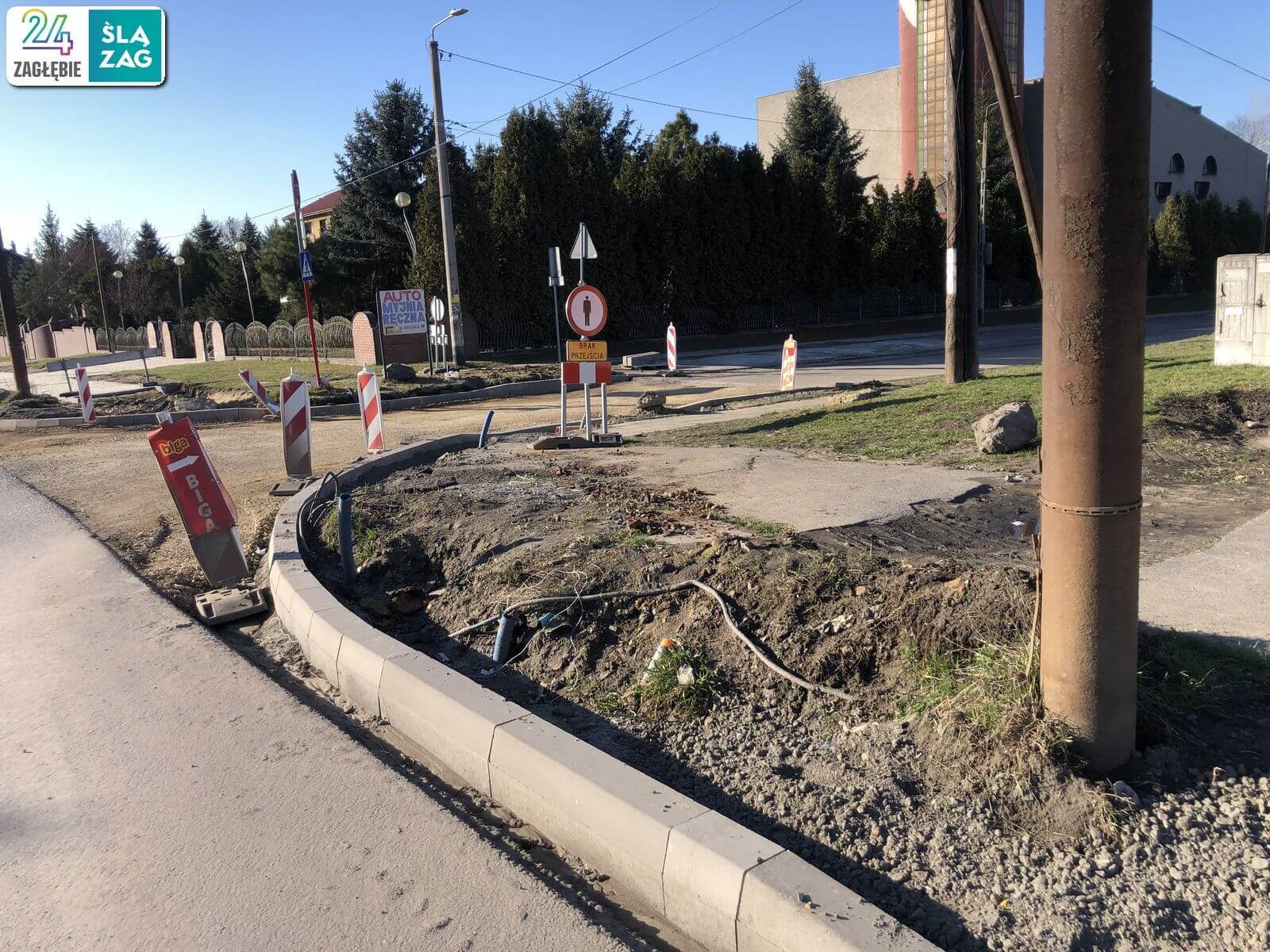 Będzin. Droga wojewódzka nr 910 w trakcie przebudowy. 16 marca 2025 roku.