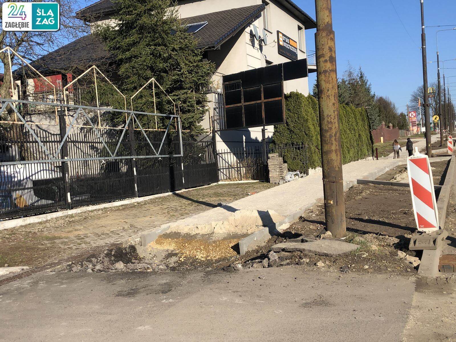 Będzin. Droga wojewódzka nr 910 w trakcie przebudowy. 16 marca 2025 roku.