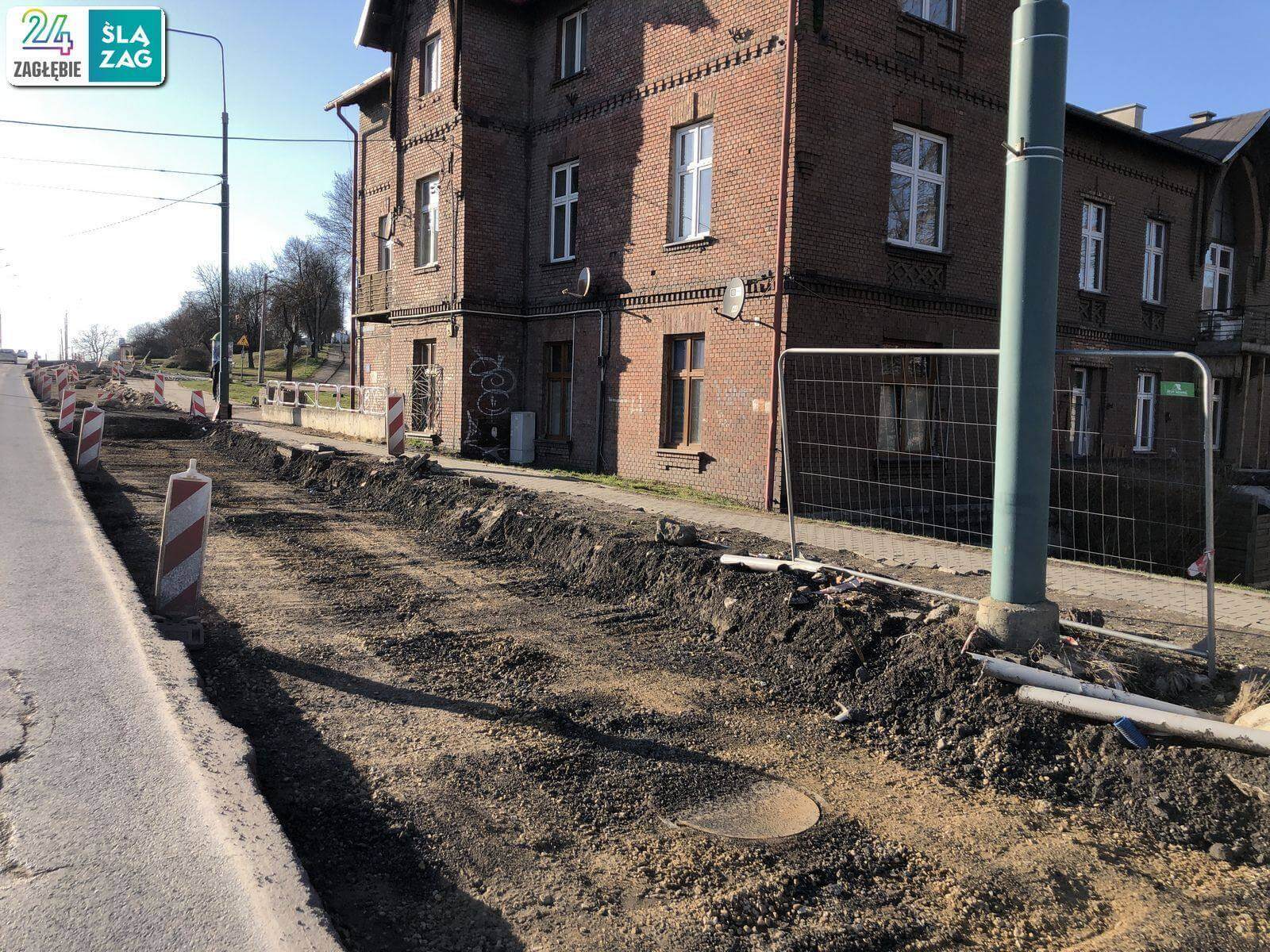 Będzin. Droga wojewódzka nr 910 w trakcie przebudowy. 16 marca 2025 roku.