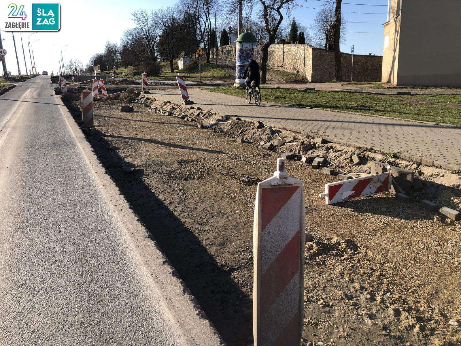 Będzin. Droga wojewódzka nr 910 w trakcie przebudowy. 16 marca 2025 roku.