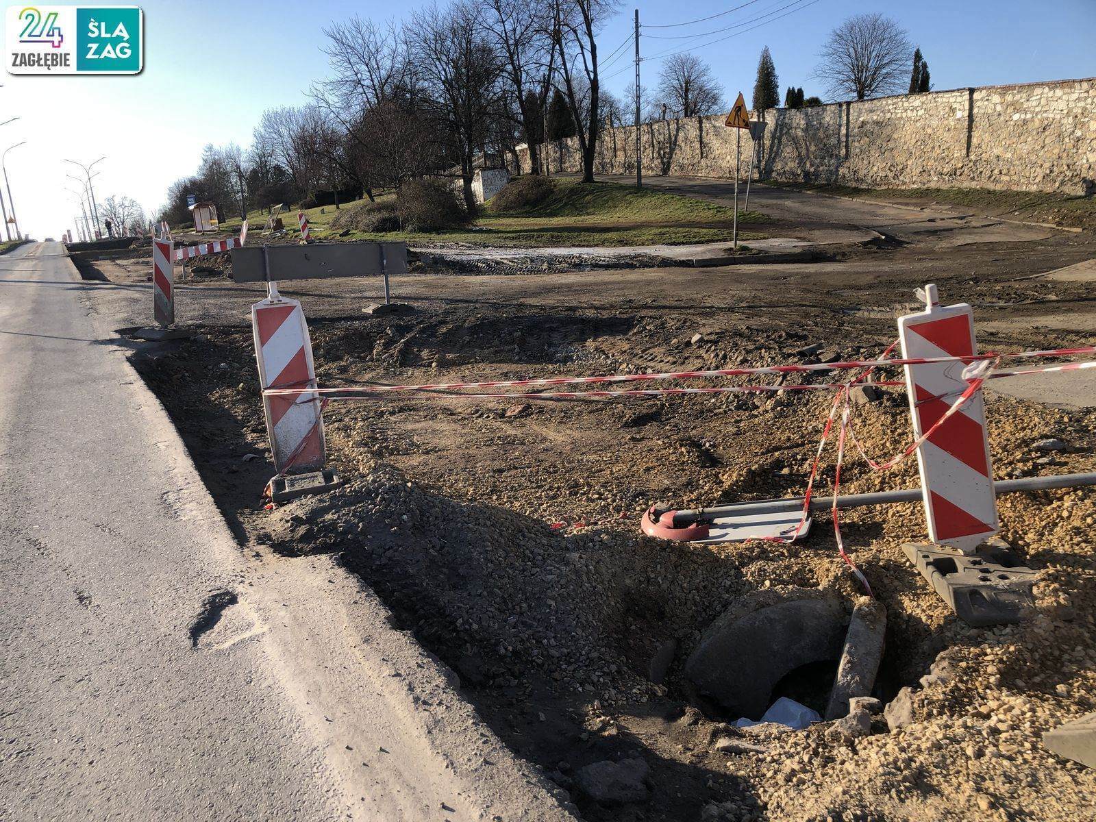 Będzin. Droga wojewódzka nr 910 w trakcie przebudowy. 16 marca 2025 roku.