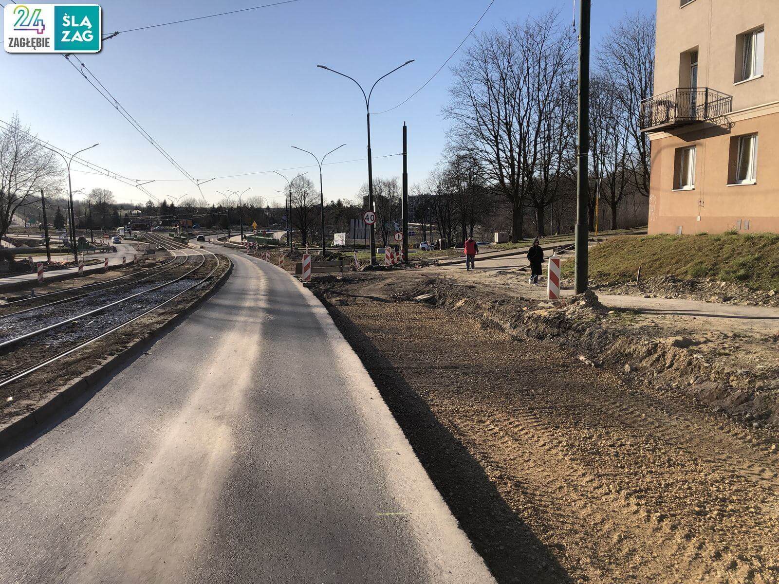 Będzin. Droga wojewódzka nr 910 w trakcie przebudowy. 16 marca 2025 roku.