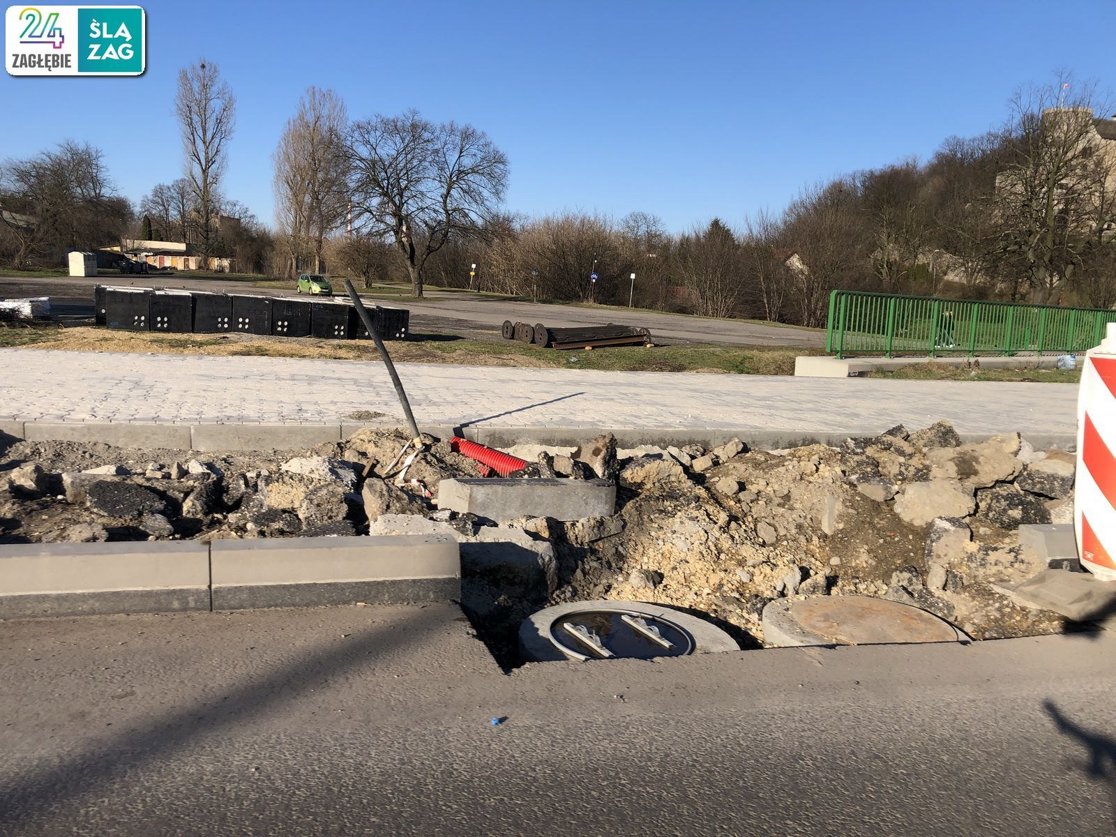 Będzin. Droga wojewódzka nr 910 w trakcie przebudowy. 16 marca 2025 roku.