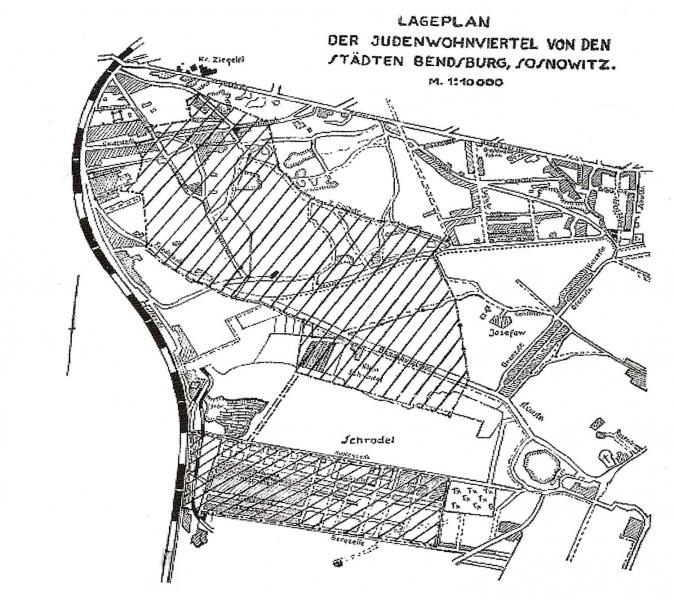 Będzin, Sosnowiec. Getto dla Żydów. Mapa.