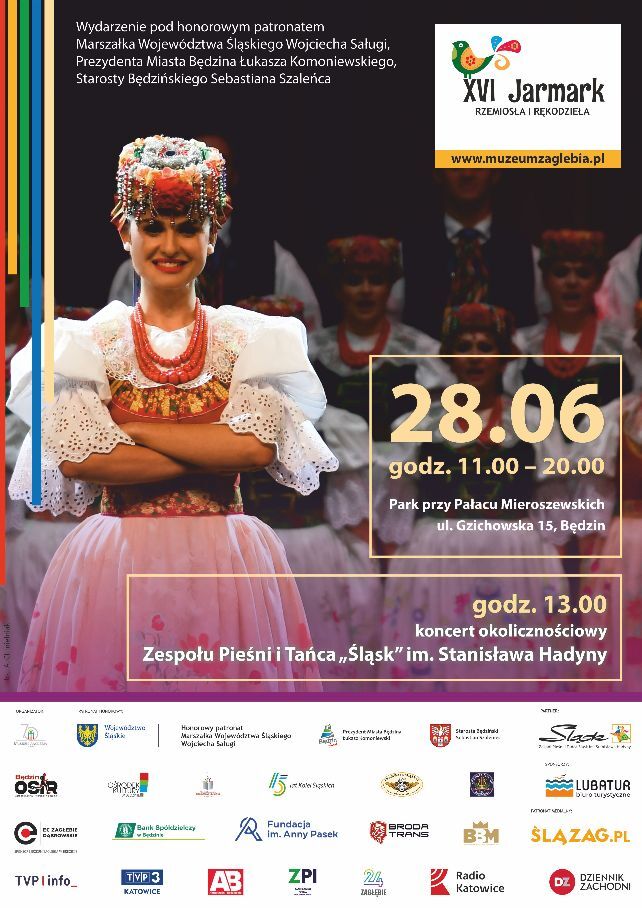 Będzin-Gzichów. XIV Jarmark Rzemiosła I Rękodzieła w parku przy pałacu Mieroszewskich. Plakat. 28 czerwca 2026