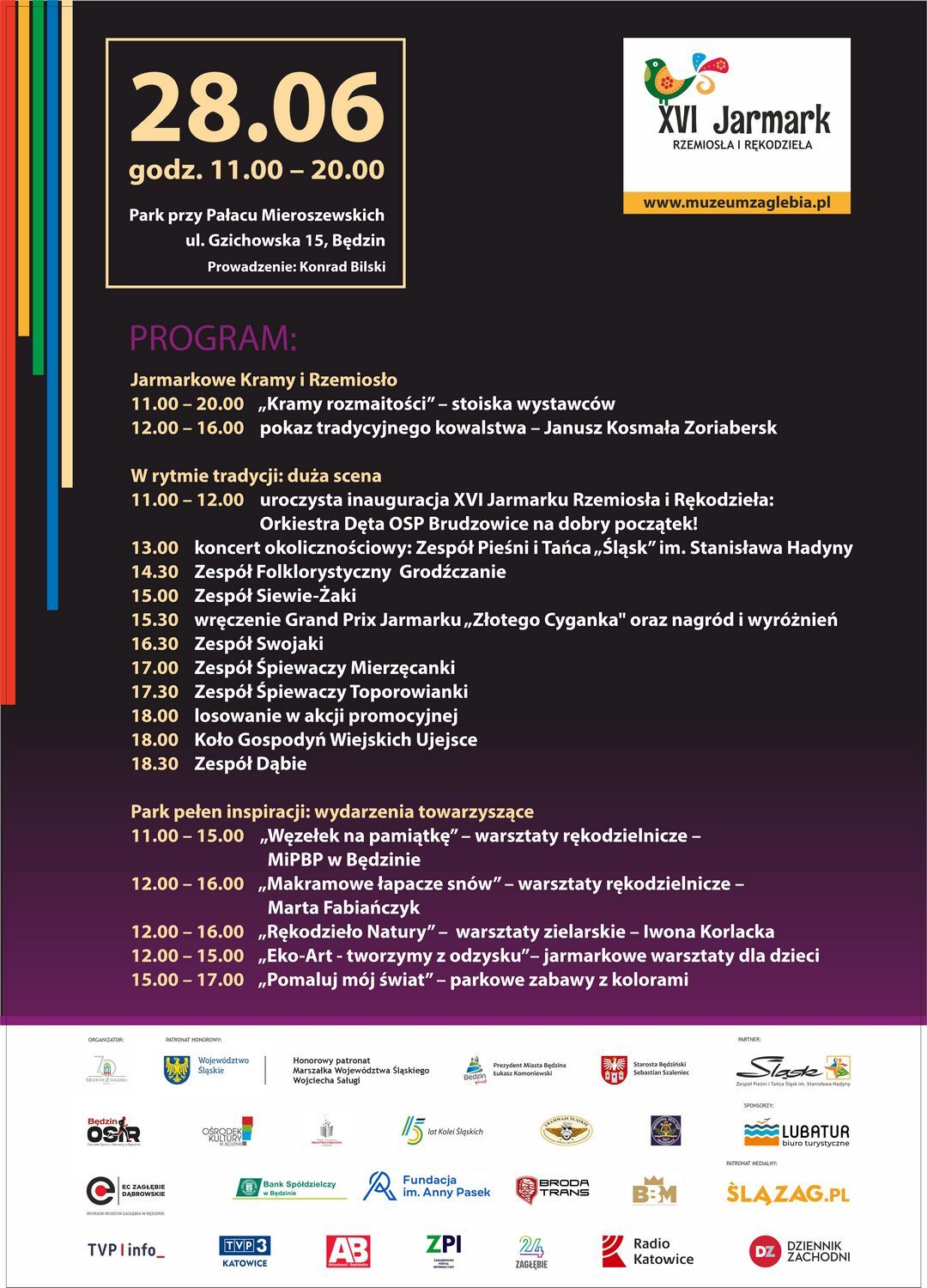 Będzin-Gzichów. XIV Jarmark Rzemiosła I Rękodzieła w parku przy pałacu Mieroszewskich. Program. 28 czerwca 2026