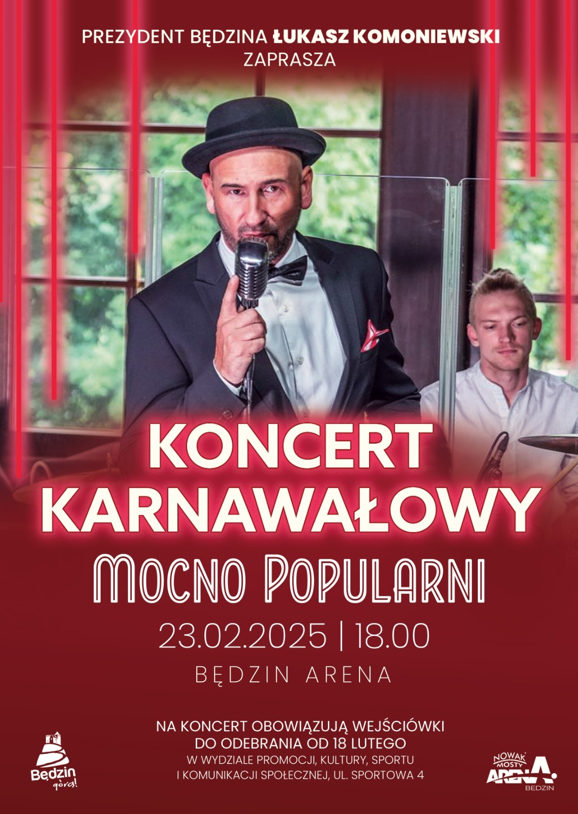 „Będzin Arena” – zaproszenie na koncert zespołu „Mocno Popularni”. 23 lutego 2025.